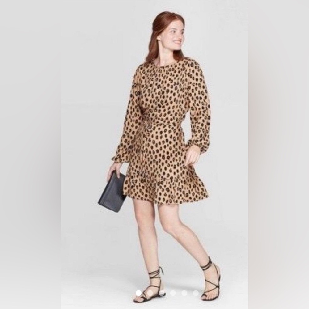 a new day Brown Leopard Print Long Sleeve Dress